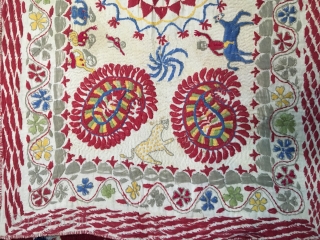 Rumal size rare Kantha from West Bengal India C.1900 with one of the subject related to Krishna life story one of the rare subjects in Kantha with fine hand needle embroidery work  ...