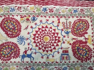 Rumal size rare Kantha from West Bengal India C.1900 with one of the subject related to Krishna life story one of the rare subjects in Kantha with fine hand needle embroidery work  ...