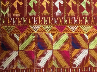 Extremely rare design phulkari bagh from east Punjab India from ghumrai village of Amritsar district of Punjab India.the phulkari is in mint condition.          