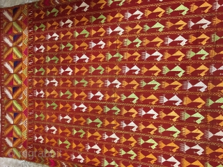 Extremely rare design phulkari bagh from east Punjab India from ghumrai village of Amritsar district of Punjab India.the phulkari is in mint condition.          