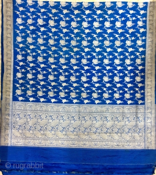 Extreme rare royal blue colour Pitambari Banarasi hand woven silk sari with real Zari work on it from Varanasi India .the sari is in very good condition.      