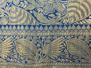 Extreme rare royal blue colour Pitambari Banarasi hand woven silk sari with real Zari work on it from Varanasi India .the sari is in very good condition.      