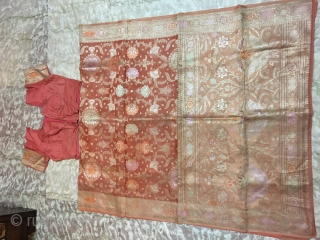 Vintage chanderi silk sari with real Zari with blouse  from Ashok Nagar  district of Madhya Pradesh India  the sari is in mint condition.       