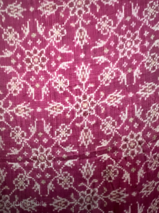 Vintage Fine quality and rare double ikat patan patola probably from Gujarat india 1825 to 1850 of 8 phool design (8 flower motif) in Maroon colour in good condition the size of  ...