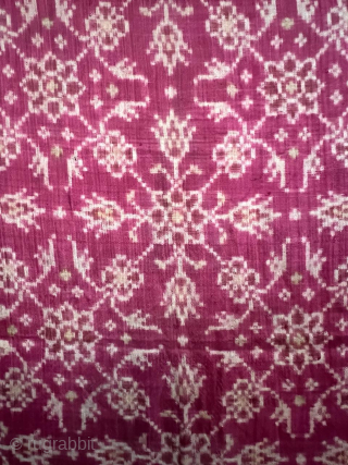 Vintage Fine quality and rare double ikat patan patola probably from Gujarat india 1825 to 1850 of 8 phool design (8 flower motif) in Maroon colour in good condition the size of  ...