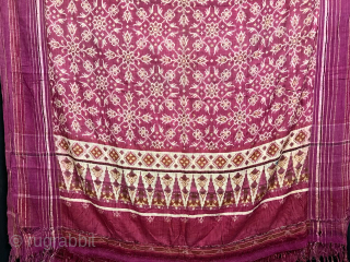 Vintage Fine quality and rare double ikat patan patola probably from Gujarat india 1825 to 1850 of 8 phool design (8 flower motif) in Maroon colour in good condition the size of  ...