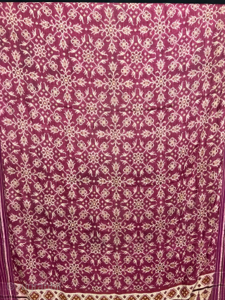 Vintage Fine quality and rare double ikat patan patola probably from Gujarat india 1825 to 1850 of 8 phool design (8 flower motif) in Maroon colour in good condition the size of  ...