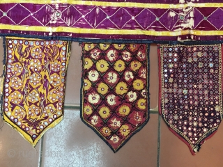 Vintage rare  khatipa Toran wall hanging from morbi city of Gujarat India in  good condition the size of this Tirana is 139 cm X 88cm .     