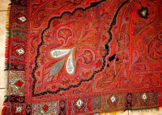 Kashmir square rumal in perfect condition India 1900 C. with good colours the size of this rumal is 172 cms X 170 cms.          