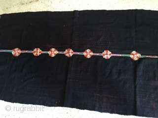 This is kutchi Rabari brides head cloth from bhavanipar Kutch region Gujarat the raw wool shawl is embroided with looped stich work.the raw woollen ground with the and dyed element that mirror  ...