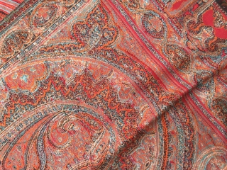  paiesly shawl of c.1870 hand woven with very fine wool huge men size shawl with beautiful mango motifs in it the size of the shawl is 132 inches X 62 inches.the  ...