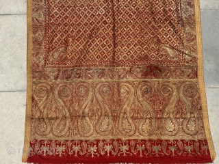 Vintage fine quality zardozi jamavar on pashmina ground finely embroidered with gold treads for the royal families of central India 19 C. With a very fine combination of red with gold .  ...