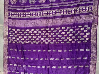 Vintage fine quality Baluchuri sari from baluchar village of Murshidabad district of West Bengal India early 19 century in good condition with mango design in pallu and butas all over .the sari  ...