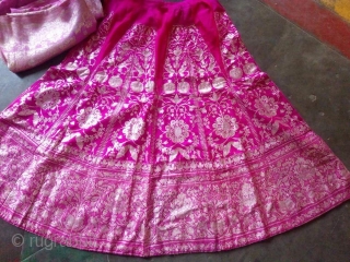 Vintage real Zari brocade skirt from Benaras Uttar Pradesh India C.1900 rarely comes in pink colour usually comes in blue.the size is 95 cm and 375 cm.      