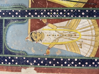 Vintage fine quality miniature painting of lord Shrinath ji on gouache of paper  from karoli school Udaipur Rajasthan india  Circa 1900 painted with stone colours the size of the painting  ...