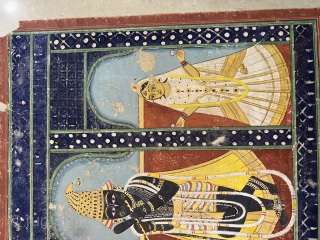 Vintage fine quality miniature painting of lord Shrinath ji on gouache of paper  from karoli school Udaipur Rajasthan india  Circa 1900 painted with stone colours the size of the painting  ...