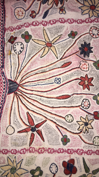 Vintage Kantha from Murshidabad district of West Bengal India  C.1900. Made from finest cotton with cotton hand needle embroidery at its best quality of suzani Kantha  the size of tha  ...