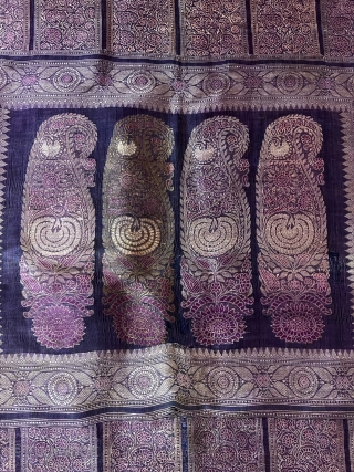 Vintage very fine quality baluchuri sari from baluchar village of West Bengal India mid 19 th century in very fine condition with nice floral boxes pattern in pallu which is rare find  ...