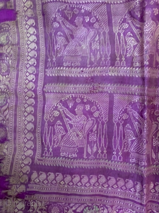 Baluchuri pallu fragment from murshidabad district of West Bengal India 1900 C, with the very nice subject lady playing musical instrument the pallu has some holes and it's fragile the pallu has  ...
