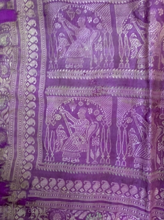 Baluchuri pallu fragment from murshidabad district of West Bengal India 1900 C, with the very nice subject lady playing musical instrument the pallu has some holes and it's fragile the pallu has  ...