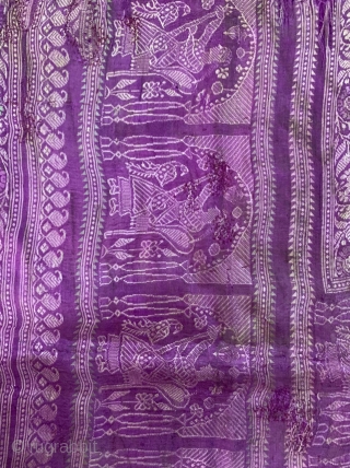 Baluchuri pallu fragment from murshidabad district of West Bengal India 1900 C, with the very nice subject lady playing musical instrument the pallu has some holes and it's fragile the pallu has  ...