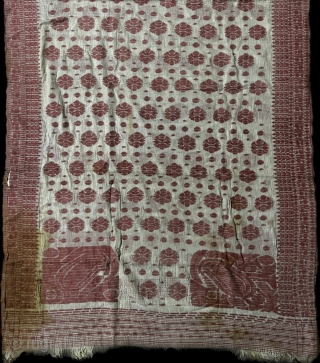 Rare very fine quality Vintage Dhakai sari from undivided Bengal probably presently Dhaka city Bangladesh of today, done around  C .1850-1875 made from  very fine Muslin cotton with double side  ...