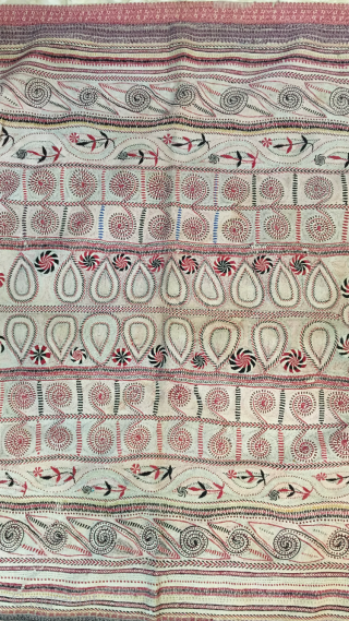 Very fine intricate needle work Kantha from joypurhat village of Rajshahi district of Bangladesh 1900 C. with the finest quilt of hand needle work embroidery the size of this Kantha is 164  ...