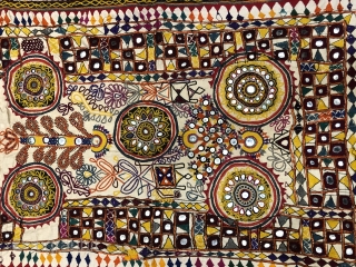 Vintage Wall hanging from Kutchi Rabari tribe from bhujodi village Kutch region Gujrat India with very fine embroidery with small fine mirrors the size of this wall hanging is 132 cm X  ...