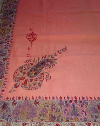  signature kashmir kani gents size shawl c.1880 with beautiful mango design on four sides corner of the shawl with hand done border all around it ,the shawl is in very good  ...