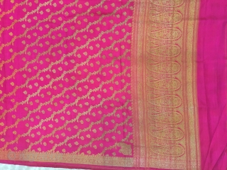 Vintage sari from Benaras India called Pitambari in good pink colour in wearable condition these saris wee worn by the royal family's in India.         