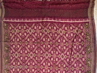 Vintage Double Ikat patan Patola sari hand Woven with Vohra-Gaji-Bhat design these sari is worn by the Vohra Muslim community which is Merchant Caste From Patan Gujarat India.This pattern design is called  ...