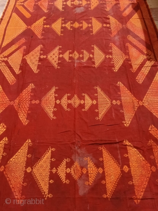 Vintage chope Phulkari in good condition but having stains from Punjab India C.1900.size of chope Phulkari is 118 inches X 70inches.            