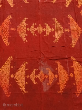 Vintage chope Phulkari in good condition but having stains from Punjab India C.1900.size of chope Phulkari is 118 inches X 70inches.            