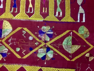 Vintage Indian phulkari called Darshan darwaja from Punjab India.it is one of the rare form of phulkari  called darshan darwaja with figured wok the bagh is in good condition.   