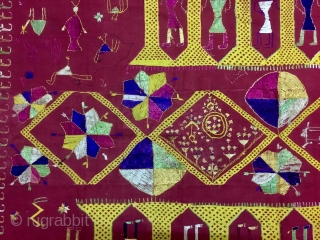 Vintage Indian phulkari called Darshan darwaja from Punjab India.it is one of the rare form of phulkari  called darshan darwaja with figured wok the bagh is in good condition.   