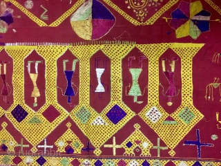 Vintage Indian phulkari called Darshan darwaja from Punjab India.it is one of the rare form of phulkari  called darshan darwaja with figured wok the bagh is in good condition.   