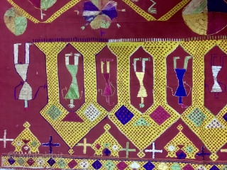 Vintage Indian phulkari called Darshan darwaja from Punjab India.it is one of the rare form of phulkari  called darshan darwaja with figured wok the bagh is in good condition.   