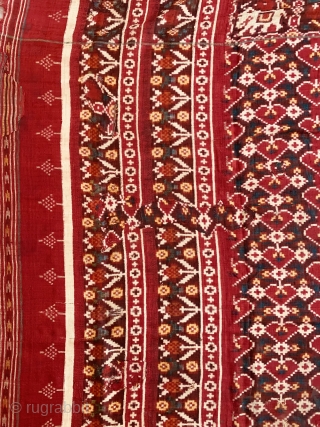 Patola Gaji Silk Double Ikat From Patan Gujarat India 1900 C.This Patola Uses one of the most Rarely found designs called pan bhat which is originally the pipal leaf and has borders  ...