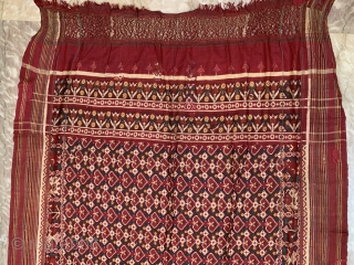 Patola Gaji Silk Double Ikat From Patan Gujarat India 1900 C.This Patola Uses one of the most Rarely found designs called pan bhat which is originally the pipal leaf and has borders  ...