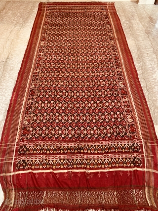 Patola Gaji Silk Double Ikat From Patan Gujarat India 1900 C.This Patola Uses one of the most Rarely found designs called pan bhat which is originally the pipal leaf and has borders  ...