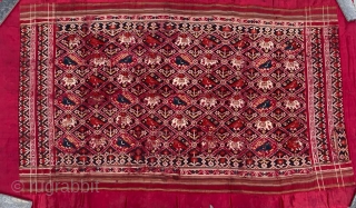 Nari Kunj double ikat Patola silk Dupatta, Probably Patan Gujarat 1800-1850 Circa. India.This Patola is the rarest designs known as Nari Kunj Patola. This Patola is showing the Popat Kunjar Bhat, Hathi  ...