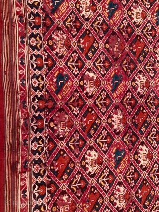 Nari Kunj double ikat Patola silk Dupatta, Probably Patan Gujarat 1800-1850 Circa. India.This Patola is the rarest designs known as Nari Kunj Patola. This Patola is showing the Popat Kunjar Bhat, Hathi  ...