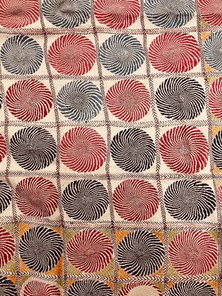 A very fine quality hand embroidered geometric motifs design kantha from West Bengal India 1925 C.fine quilted with cotton the size of the kantha is 203 cms x 128 cms.   