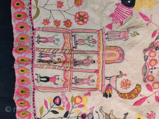 Vintage fine quality Kantha from Murshidabad district of West Bengal India 1900C. Showcasing the fine circus subject with clowns animals fishes and etc. the size of the Kantha is 79 cms x  ...