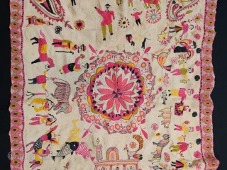 Vintage fine quality Kantha from Murshidabad district of West Bengal India 1900C. Showcasing the fine circus subject with clowns animals fishes and etc. the size of the Kantha is 79 cms x  ...