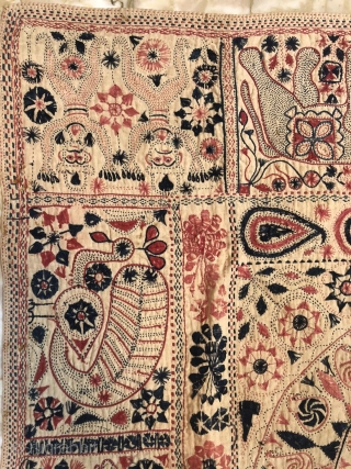 Exceptional vintage  Kantha from Rajshahi district of  West Bengal 1900 c. The kantha has very beautiful figurative work of human and as well as animals the size of the Kantha  ...