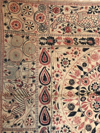 Exceptional vintage  Kantha from Rajshahi district of  West Bengal 1900 c. The kantha has very beautiful figurative work of human and as well as animals the size of the Kantha  ...