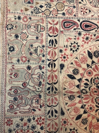 Exceptional vintage  Kantha from Rajshahi district of  West Bengal 1900 c. The kantha has very beautiful figurative work of human and as well as animals the size of the Kantha  ...