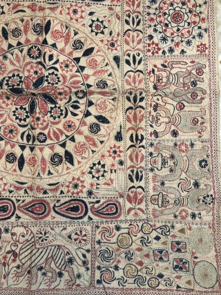 Exceptional vintage  Kantha from Rajshahi district of  West Bengal 1900 c. The kantha has very beautiful figurative work of human and as well as animals the size of the Kantha  ...