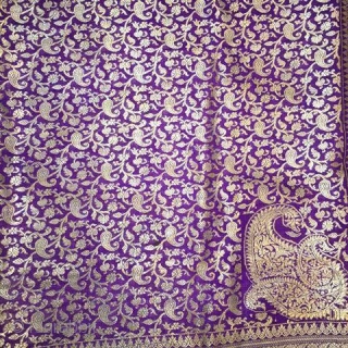old antique banarsi sari called pitambari made in India Varanasi in 19th century in good condition without any damage.the sari is hand woven with fine mango design all over and big mango's  ...